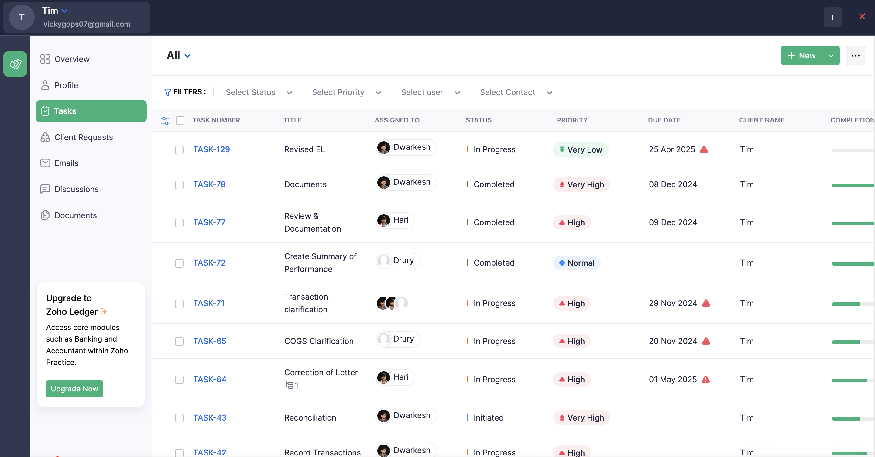 screenshot of Zoho Practice